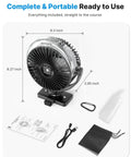 Golf Cart Misting Fan With 12000mAh Battery, Magnetic Mounts And Secure Strap, 4 Speeds, LED, Timer, and accessories shown.