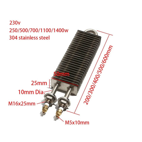 Electric Finned Tubular Heater With Tough Square Build And Solid Copper Threads Pumps Out Quick Heat For Hassle Free Air Drying On Your Shop Floor At 230 Volts Pro Grade, 10mm diameter, stainless steel, compact design.