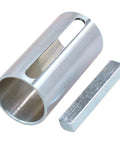 Angled view of aluminum crankshaft sleeve adapter with slotted bore and rectangular key
