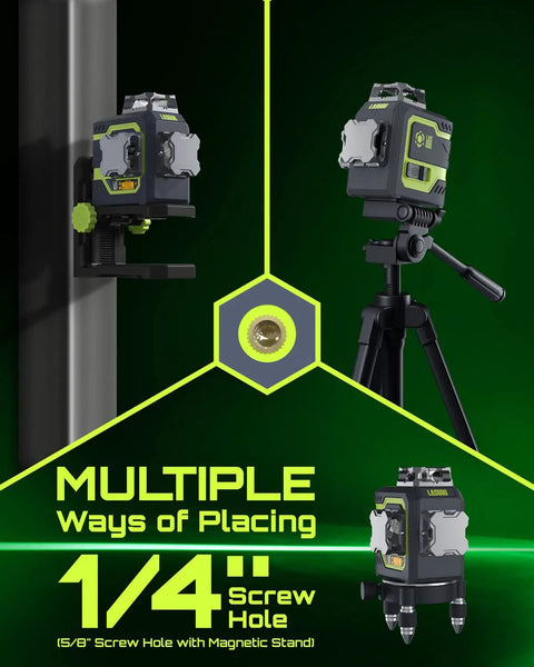 3D Laser Level Self Leveling 360 Degree Green Beam Cross Line for Construction and Picture Hanging on stand and magnetic mount