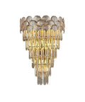 European Style Indoor Wall Sconce Featuring Cut Crystal Accents And Brushed Metal Frame For Hallways Bedrooms Or Living Rooms Delivers Smooth Ambient Lighting To Level Up Your Home Decor Game Tonight - elegant design with golden metal and cascading crystals.