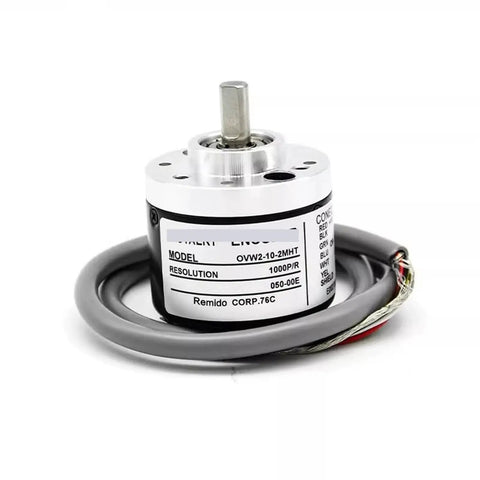 Beefy Solid Shaft Incremental Rotary Encoder For Industrial Motion Control With Precise Position And Speed Feedback And Digital Output OVW2 2MHC Durable Industrial Automation Encoder, silver unit with cable