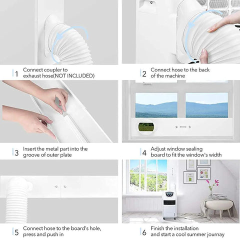 Installation steps for Portable AC Window Kit With Adjustable Vertical And Horizontal Sliders Universal Window Plate Seal