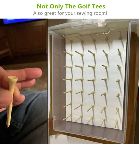 Hand holding 250 Pack Bamboo Golf Tees 2.75 Inch Ultra Durable Tees That Are Stronger Than Wood Biodegradable Eco Friendly Low Friction