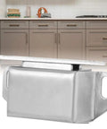 Magnetic Door Catch Stainless Steel 5 Pack For Bathroom And Kitchen Cabinets in front of modern gray kitchen cabinets.