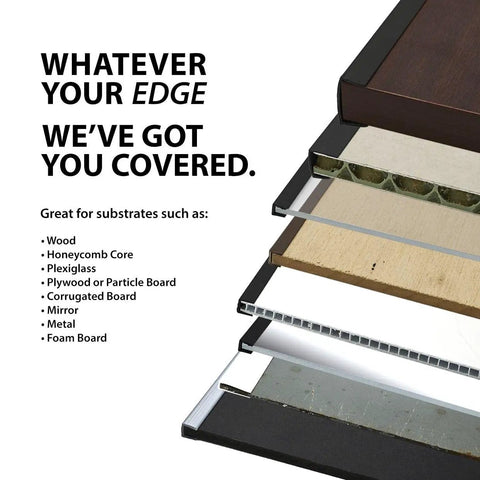 Cross-section view of Matte Black Three Quarter Inch Styrene U Channel And C Channel Edging Strips 36 Inch Long Pack Of 4 on various substrates