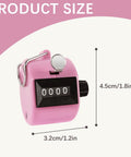 Dang Solid Four Digit Mechanical Tally Clicker Counter In Bright Pink, size dimensions 4.5cm x 3.2cm, for counting sports and crafts.