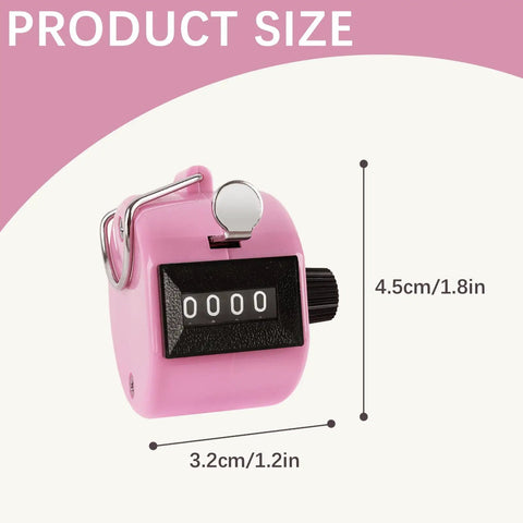 Dang Solid Four Digit Mechanical Tally Clicker Counter In Bright Pink, size dimensions 4.5cm x 3.2cm, for counting sports and crafts.
