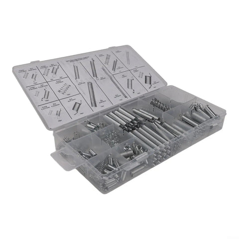 Noteflora 200 Piece Compression And Extension Springs Assortment Kit With Labeled Storage Box For Auto Repair, Machinery Fixin', Home Maintenance Projects And General Toolbox Needs To Get The Job Done Right open clear case with assorted metal springs