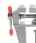 Close-up of Mini Bench Vise With 36mm Opening And 34mm Table Thickness Clamp For Jewelry Making And DIY Repairs, metal construction