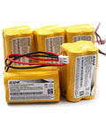 10 Pack 4.8 Volt 800mAh NiCd Battery Replacement for Emergency Exit Lighting Systems, yellow casing, are visible in close-up.