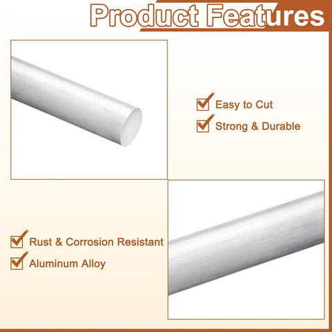 Two Pieces 3/16 Inch Round Aluminum Rods, 12 Inch Length, 6061 Aluminum Bar Stock For DIY Projects, Machining And Lathe Work, Industry Construction, Heavy Duty, Corrosion Resistant Rods For Crafting, shown in two angled views