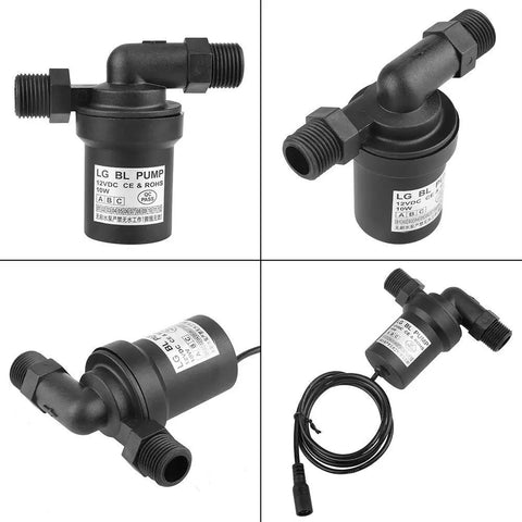 12V 10W DC Brushless Circulation Pump Solar Water Heater Hero High Temp Beast with black body and multiple inlets.