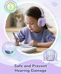 Girl wearing Noise Canceling Headphones For Kids And Adults With 29dB SNR Safety Hearing Protection, writing at desk