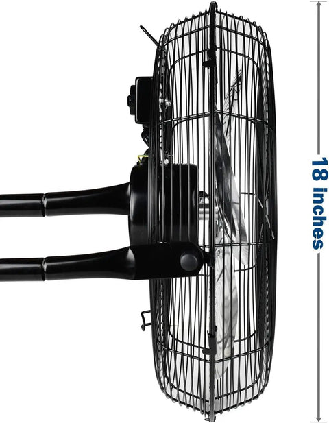 Side view of 18 Inch Heavy Duty Industrial Floor Fan With 3 Speed High Velocity Airflow, Metal Construction, Ball Bearing Motor, Black Finish