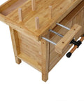 55 Inch Heavy Duty Rubber Wood Workbench With 3 Drawers Storage Cabinet Tool Well And Adjustable Vise shown from top side angle