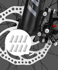 Close-up of brake disc with inset of 50 Pack Bike Cable End Caps And Brake Cable Ends Aluminum Alloy Crimps for road and mountain bikes