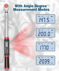 Pro Grade Half Inch Digital Torque Wrench With Angle And Preset Memory displayed with digital readout screens