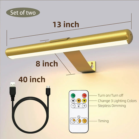 2 Pack Wireless Picture Lights With Remote Gold Rechargeable Battery Led Gallery Lighting For Artwork Display Dimmable 300 Lumen