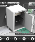Biometric Fingerprint Safe With Touch Screen Auto Open 3.38 Cu Ft Steel Home Safe For Wardrobe And Office Digital Password Lock Modern Minimalist Design Keeps Your Stuff Safe And Secure open to show interior with shelves and dimensions labeled