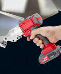 Heavy Duty 21V Cordless Electric Metal Shears With Swivel Head For Cutting Stainless Steel Aluminum And Iron Portable Wireless Power Tool in hand.
