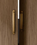 Antique Brass Zinc Alloy Cabinet Handle With Backplate 7.56 Inch Center To Center 192mm installed on wooden cabinet doors, side view