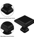 12 Pack Black Matte Square Cabinet Knobs For Drawers Built Tough With Solid Metal Build 30mm 1.2 Inch Size And Standard Screw Holes Easy Upgrade For Cabinets Dressers And More, black square knob close-up