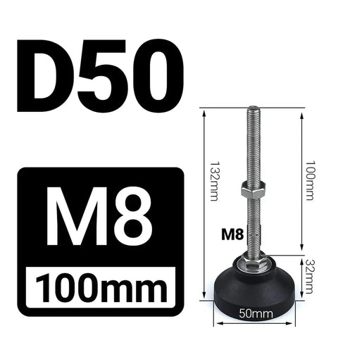 Adjustable Lathe Leg Set With 50mm Dia Threaded Beefy Leveling Feet Swivel Base Articulating Legs M8 For Machinery