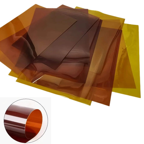 Polyimide Kapton film sheets in various sizes for lab use, high temp resistant up to 280C, electrical insulation, 8x12 or 20x20 inches.