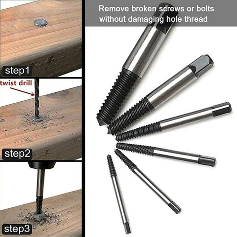 Six Piece Damaged Screw Extractor Set In Chrome Vanadium Steel For Busted Bolts And Stripped Screws Broken Bolt Remover Kit With Sizes 1 2 3 4 5 6 Durable Tools