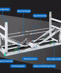Features of Top Shelf Folding Work Platform And Scaffold Tower With Adjustable Height, including non-slip feet and fastening screws.
