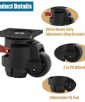 Heavy Duty 2 Inch Caster Wheels Set Of 4 With Ratchet Handle Leveling Casters Retractable Height Adjustable Total Capacity 2200 Lbs Adjustable Leveling Feet For Workbench Ideal For Heavy Duty Workbenches And Industrial Carts, showcasing adjustable PA pad and aluminum alloy bracket.