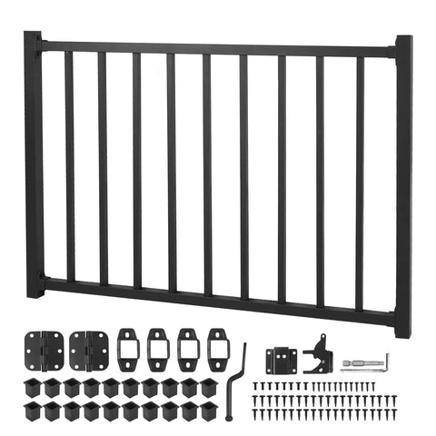 Tough As Nails Aluminum Deck Gate With Self Closing Hinge And Rust Proof Latch Setup For Screen Porch Fence showing components and hardware.