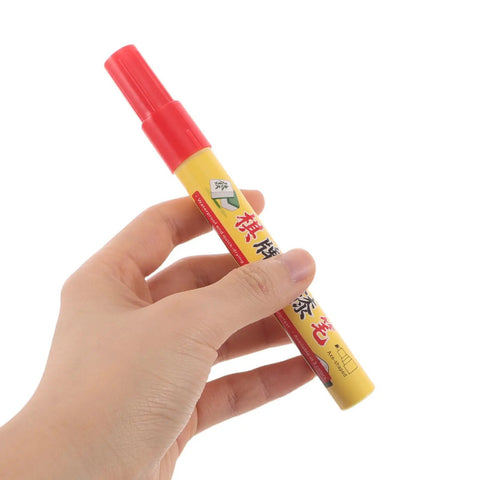 4Pc Waterproof Paint Markers Set For Mahjong Tiles And Hobby Repairs, Extra Fine Tip, Quick Dry Formula, Works On Plastic And Rocks, Fillable Paint Pens For Game Accessories And Tiny Details, red-capped marker in hand