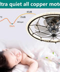 AMZSTAN 20" Caged Ceiling Fan with Light and Remote, 6-Speed Reversible Farmhouse Ceiling Fan with 3 Color Light Settings and 1/2 Hour Timer, Matte Black Industrial Fan for Kitchen Bedroom Living Room, quiet motor with a sleeping baby.