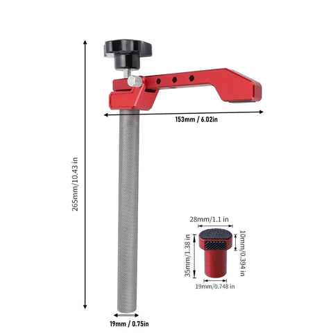Dimensions of Aluminum 19mm Hold Down Clamp For Woodworking, Adjustable Bench Dog Clamp with 3 Level Pressure Cam.