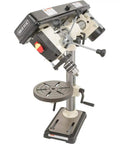 No-Fuss Shop Floor Beast Benchtop Radial Drill Press with 1/2 horsepower motor and 5 speed settings, 5/8 inch chuck.