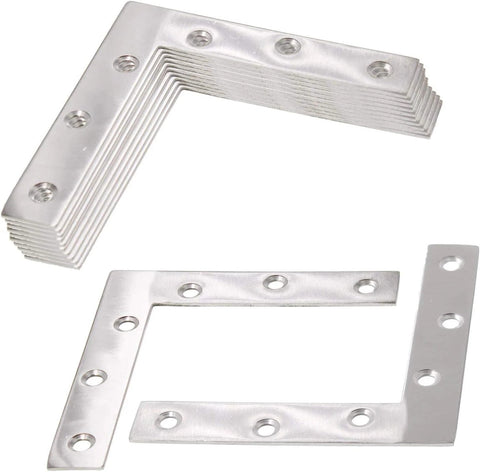 Stainless Steel L Shape Flat Corner Brace Bracket For Wood And Metal Shelves Cabinets And Furniture, 150 x 150 mm, 6 Holes, 2 mm Thick