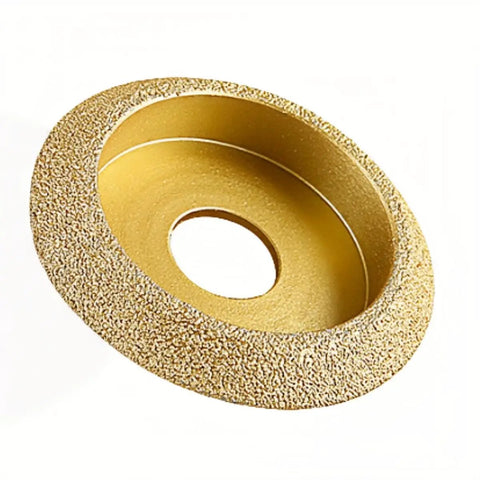 3 Inch Brazed Diamond Grinding Wheel V Shape Edge Trimming Disc in gold color, for granite, marble, porcelain, quartz, 75mm diameter