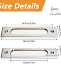 Size details for Rectangular Recessed Sliding Door Pulls 2 Piece Brushed Steel Flush Pulls with dimensions and mounting screws shown