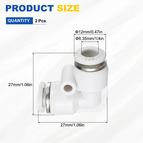 Two Pack 1 Quarter Inch Push To Connect 90 Degree Pneumatic Elbow Fittings White Plastic For Air Lines Quick Connect Tube