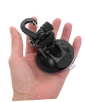 Heavy Duty Cup Hooks 4 Pack With Suction Anchors For Camping And Outdoor Travel, shown in hand for size reference, black.