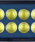 Close-up of JUDYSSY Led Floodlight Outdoor 100-600W showing 12 LED chips on a blue panel, designed for outdoor security lighting.