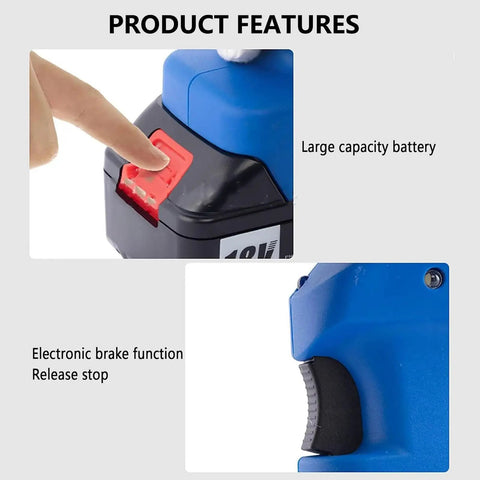 Heavy Duty Electric Ratchet Cable Cutter For Pipelines And Sea Rescue showing large capacity battery and electronic brake features.