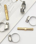 Brass Hose Barb Fittings Repair Kit for Water, Fuel and Air Lines Includes Two Pcs One Quarter Inch Six Millimeter Brass Barb Splicer Menders and Four Stainless Steel Pipe Clamps Beefed Up Durable Fuel Line Connector Fittings for Leak Free Quick Fix.