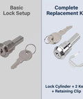 Hefty Silver Universal Cam Lock For Toolboxes Cabinets And Furniture Drawers Featuring Top Shelf 180 Degree Rotation No Fuss Swap Durable Iron Housing basic and complete replacement kit with keys.