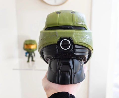 Back view of Master Chief Helmet Mood Light, 6-inch UNSC figural LED decor for desk, bedside, and living room.