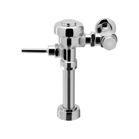 Manual Flushometer For Commercial Restrooms And Applications 1.28 GPF Flush Valve With Single Flush Non Hold Open Handle Top Spud Connection Polished Chrome Finish