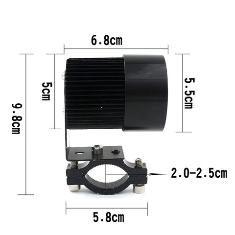 Bright 20W LED Motorcycle Headlight For 12V To 85V Systems Waterproof Front Lamp Side View with Measurements