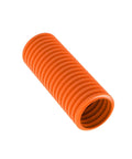 Orange CLT75F-C3 Corrugated Loom Tubing with Slit, 100-Foot Roll, showing ribbed tubing design for cable protection.